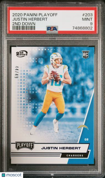 2020 Panini Playoff Justin Herbert #203 2ND Down PSA 9