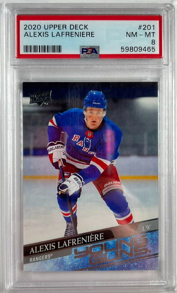 2020 Upper Deck Alexis Lafreniere Young Guns Rookie Card PSA 8 Near Mint-Mint