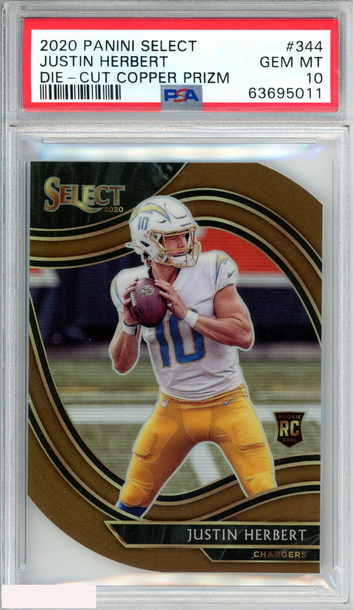 2020 PANINI SELECT JUSTIN HERBERT #344 DIE-CUT COPPER PRIZM 337 OF 355 RC PSA 10
