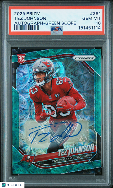 2025 Panini Prizm Tez Johnson #381 Autograph Green Scope PSA 10
