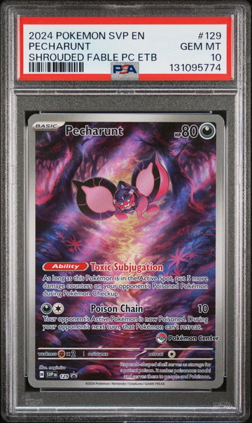 2024 Pokemon Scarlet and Violet Shrouded Fable Pokemon Center Elite Trainer Box Pecharunt #129 PSA 10