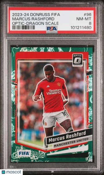 2023-24 Panini Donruss FIFA Marcus Rashford #96 Optic Dragon Scale PSA 8