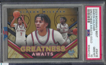 2023 Bowman University Best Greatness Awaits Simeon Wilcher #GA18 Gold Ref PSA 10