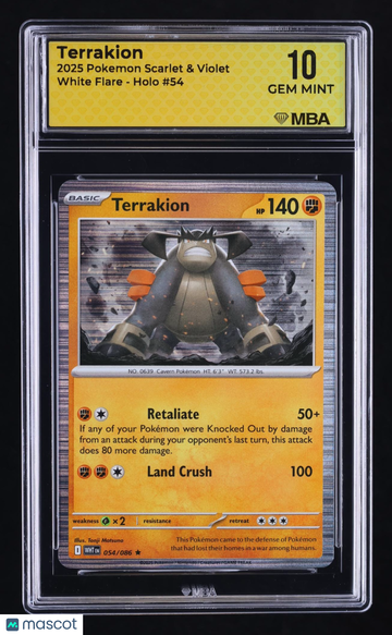 2025 Pokemon Scarlet & Violet White Flare Terrakion Holo MBA 10 #54