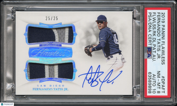 2019 Panini Flawless Flawless Rookie Dual Patch Autographs Fernando Tatis JR. #DPAFT Flwlss. RK. DL. Pat. Au. /25 PSA 8
