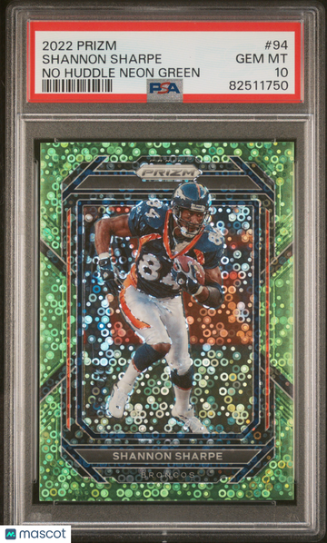 2022 Panini Prizm Shannon Sharpe #94 No Huddle Neon Green PSA 10