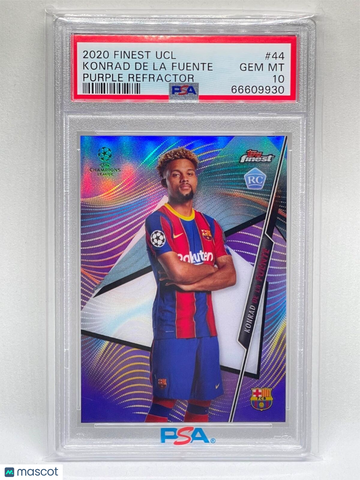2020 Topps Finest UEFA Champions League Konrad De La Fuente #44 Purple Refractor PSA 10