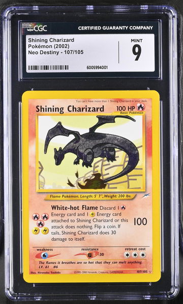 2002 Pokémon Neo Destiny Shining Charizard #107/105 Secret Rare Holo CGC 9