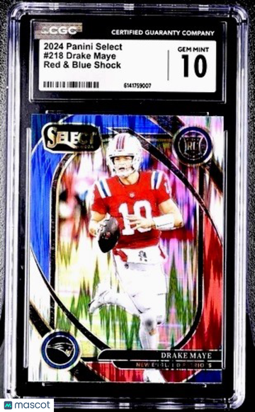 2024 Panini Select Drake Maye #218 Red & Blue Shock Prizm Parallel/Variety Rookie Base Set 10 Panini Authentic