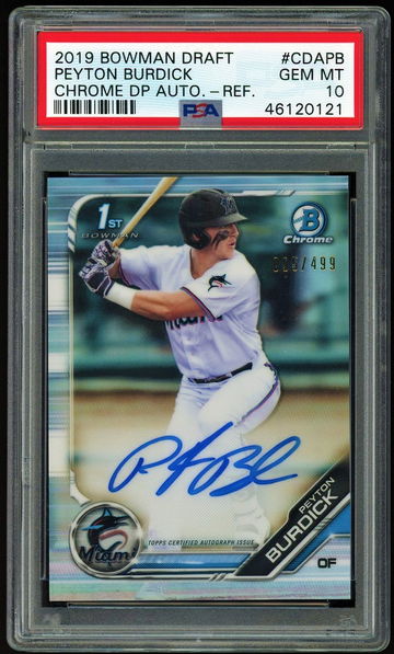 2019 Bowman Chrome PEYTON BURDICK Refractor Auto RC PSA 10 Autograph #095/499 Miami Marlins