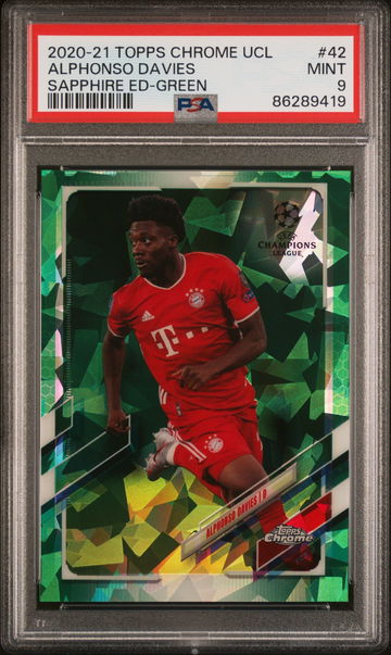 2020 TOPPS CHROME UEFA CHAMPIONS LEAGUE SAPPHIRE ALPHONSO DAVIES GREEN #42 PSA 9