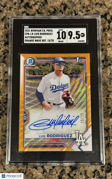 2021 1st Bowman Chrome Luis Rodriguez Orange Wave Ref Auto SGC 9.5/10 POP 1 #/25