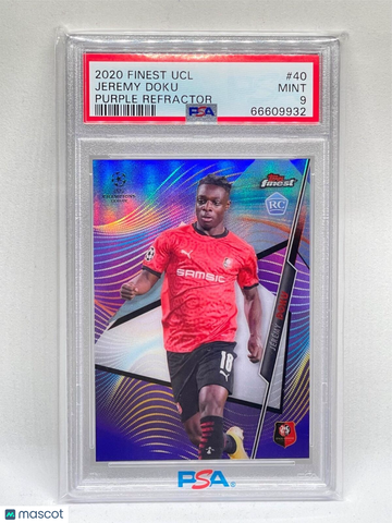 2020 Topps Finest UEFA Champions League Jeremy Doku #40 Purple Refractor PSA 9