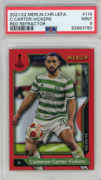 2021 Topps Merlin Chrome UEFA League #114 C.Carter-Vickers Red Refractor PSA 9