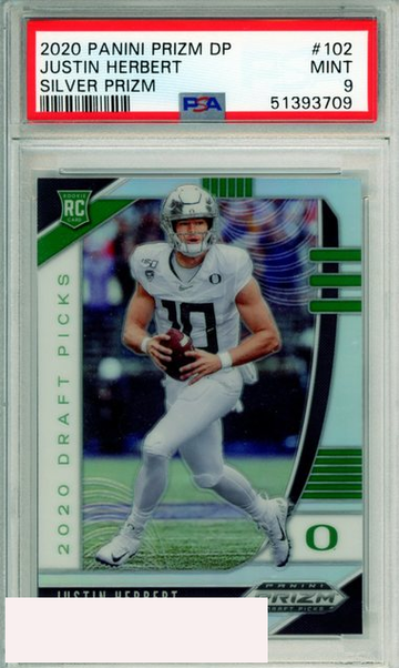2020 PANINI PRIZM DRAFT PICKS JUSTIN HERBERT #102 SILVER ROOKIE PRIZM PSA 9 MINT