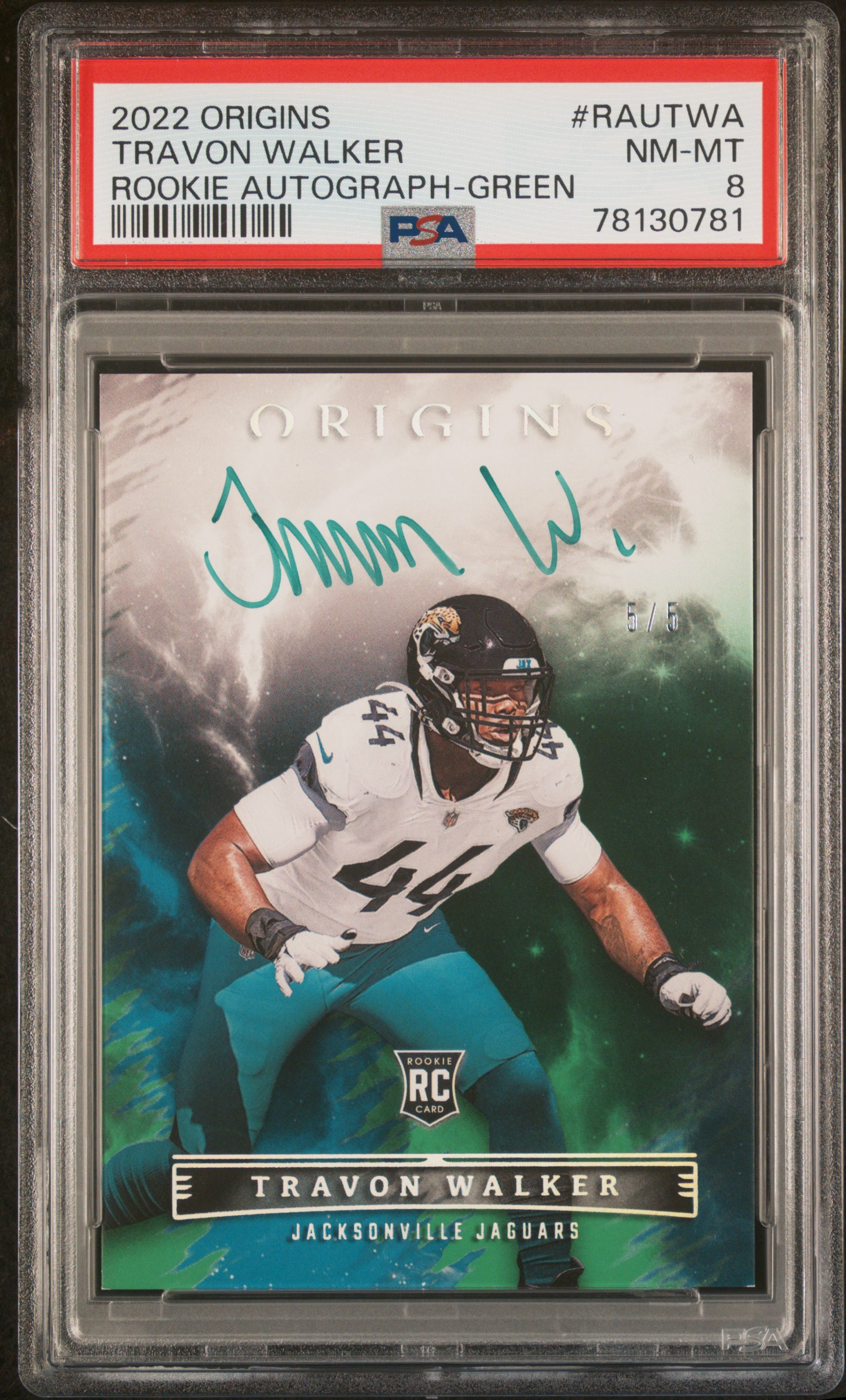 2022 Origins Rookie Autographs Travon Walker Green #5/5 - PSA 8