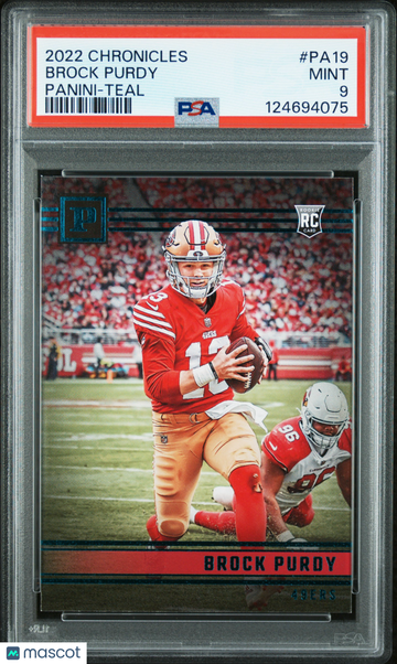 2022 Panini Chronicles Panini Brock Purdy #PA19 Teal Rookie PSA 9