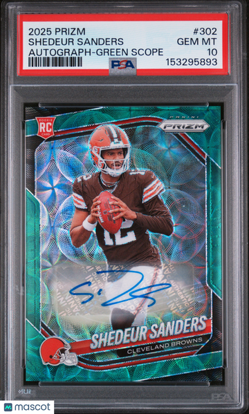 2025 Panini Prizm Shedeur Sanders #302 Autograph Green Scope /75 Autograph Parallel/Variety Rookie Insert PSA 10 Panini