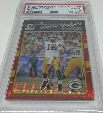 Aaron Rodgers 2016 Optic Red HOLO Prizm Refractor PSA 10 #36 GEM MINT /99 POP 2