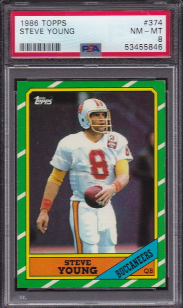 ✨1986 Topps Steve Young #374 PSA 8 NM-MINT Bucs / 49ers RC ROOKIE CARD HOF