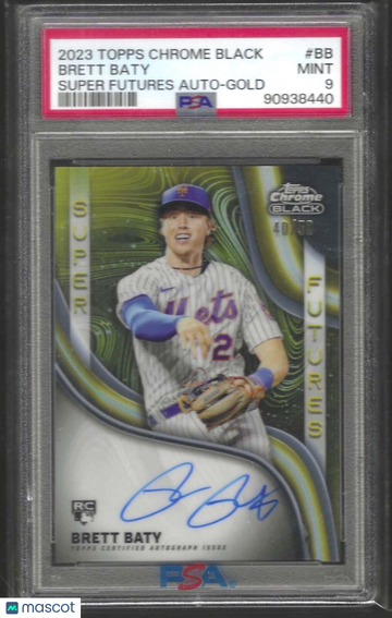 2023 Topps Chrome Black Super Futures Autographs Brett Baty #BB Gold Ref PSA 9