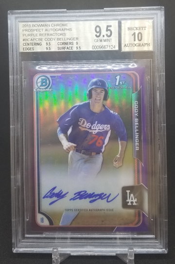 Cody Bellinger 2015 Bowman Chrome Purple Refractor Auto BGS 9.5