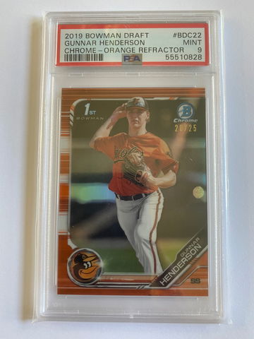 2019 Bowman Chrome Draft Gunnar Henderson Orange Refractor PSA 9