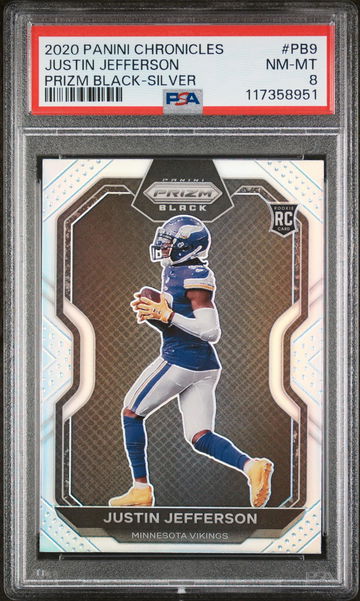 2020 Panini Chronicles Prizm Black Silver Justin Jefferson #PB-9 PSA 8