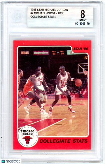 1986 Star Michael Jordan 282 FGM not 182 Collegiate Stats Michael Jordan UER #2 /Collegiate BGS 8