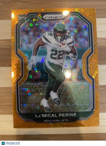 2020 Prizm La'Mical Perine No Huddle Orange Disco Prizm Rookie Card RC Jets 357