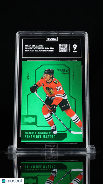 2024 Skybox Metal Universe Ethan Del Mastro #144 Precious Metal Gems Green /10 Rookie TAG 9