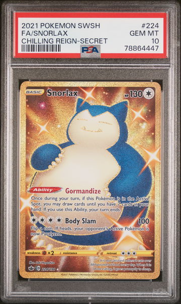 2021 Pokemon Sword and Shield Chilling Reign Secret Rare Snorlax #224 PSA 10