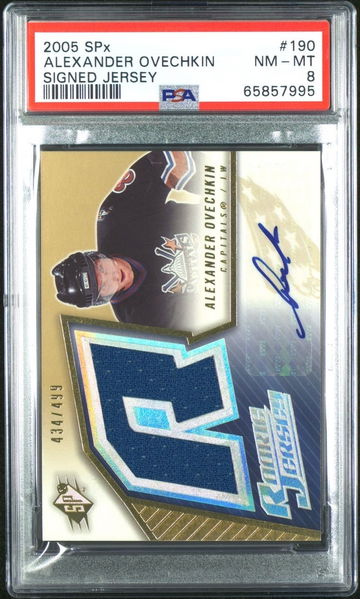 Alexander Ovechkin - 2005-06  U.D. SPX Jersey Auto Rookie - 434/499 -  PSA 8