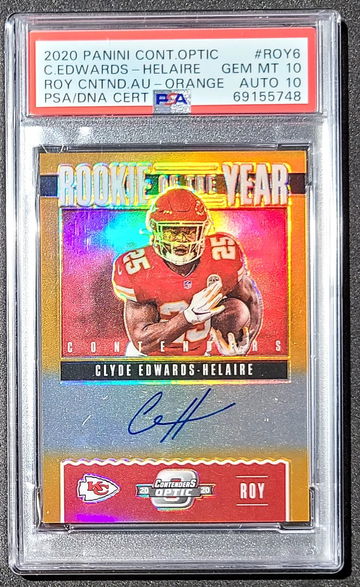 2020 Panini Contenders Optic Clyde Edwards Helaire Orange PSA 10