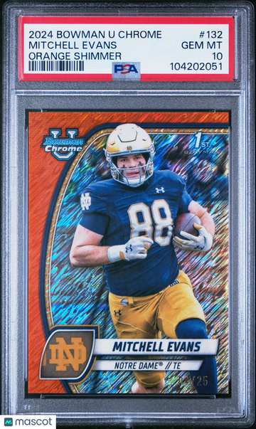 2024 Bowman University Chrome Mitchell Evans #132 Orange Shimmer PSA 10