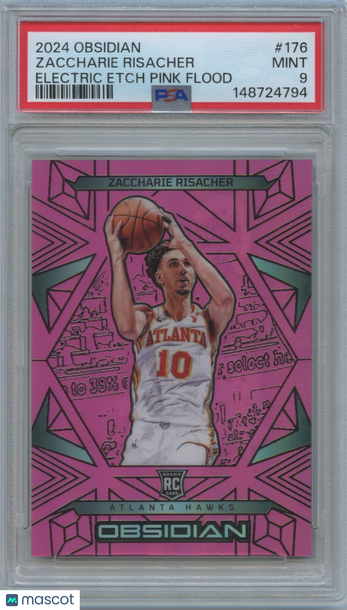 2024-25 Panini Obsidian Zaccharie Risacher #176 Electric Etch Pink Flood Parallel/Variety Rookie Base Set PSA 9