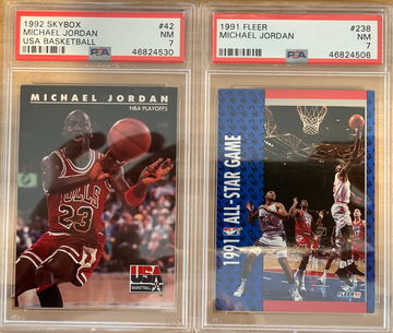 Lot of 2 - Michael Jordan GOAT - 1992 Skybox #42 and 1991 Fleer #238, Both are PSA 7 NM