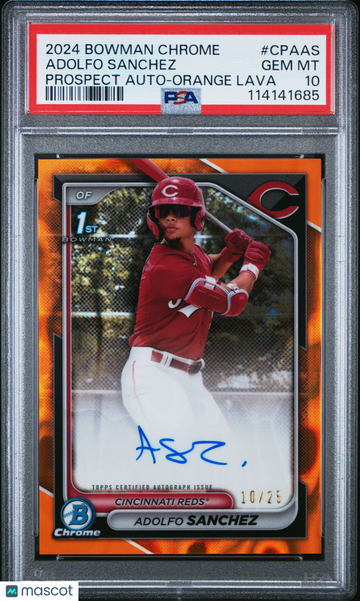 2024 Bowman Chrome 1st Bowman Auto Adolfo Sanchez #CPA-AS Orange Lava /25 PSA 10 Topps