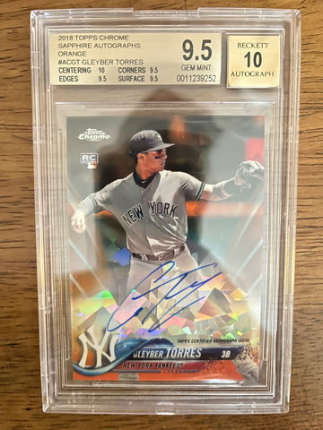2018 Topps Chrome Sapphire Auto Orange /25 Gleyber Torres RC BGS 9.5/10 True Gem!
