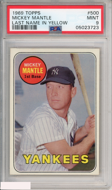 1969 TOPPS MICKEY MANTLE #500 LAST NAME IN YELLOW YANKEES HOF PSA 9 MINT