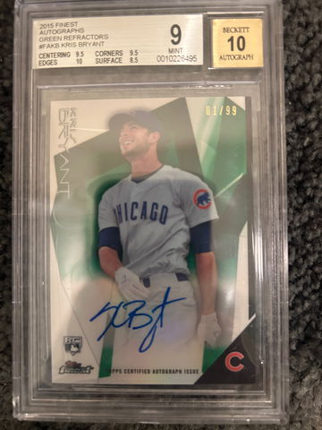 2015 Topps Finest Autographs Green Refractors #FAKB Kris Bryant RC BGS 9 Mint 1/99