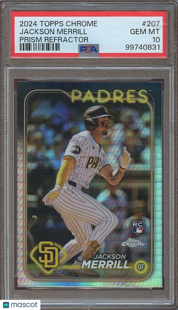 2024 Topps Chrome Jackson Merrill #207 Prism Refractor Parallel/Variety Rookie Base Set PSA 10