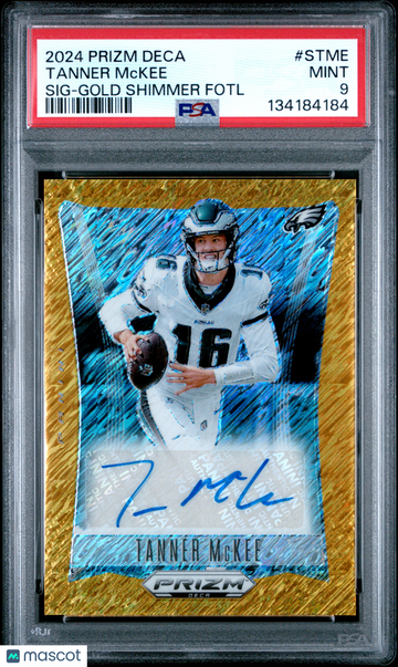 2024 Panini Prizm Deca Signatures Tanner Mckee #STME Gold Shimmer Fotl /10 PSA 9