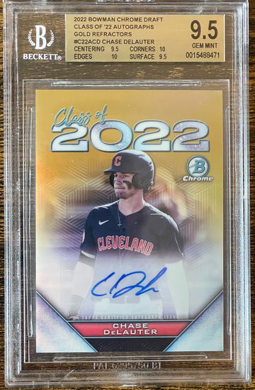 2022 Bowman Chrome Draft Chase DeLauter Class of 22 Gold Insert Auto /50 BGS 9.5 True Gem Mint++