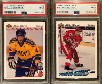 NIKLAS LIDSTROM UPPER DECK RC LOT: #26 PSA 9 + #587 (YOUNG GUNS) PSA9 *SHIPS FROM CANADA*