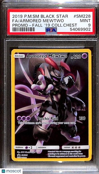 2019 Pokemon SM Black Star Promo Armored Mewtwo Fa Promo-Fall '19 Coll.Chest PSA 9 #SM228