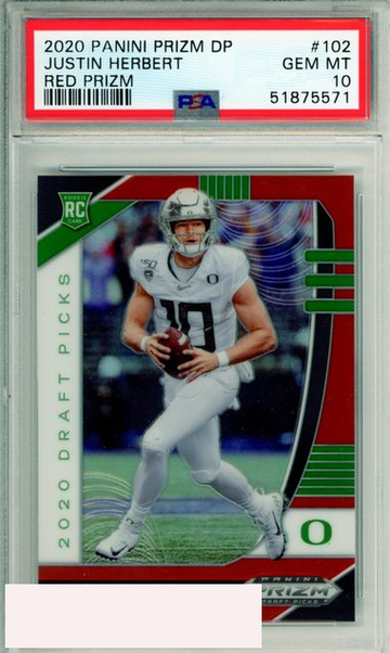 2020 PANINI PRIZM DRAFT PICKS JUSTIN HERBERT #102 RED PRIZM ROOKIE PSA 10 GEM MT