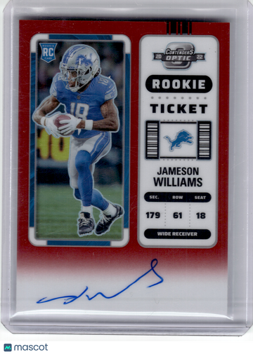 2023 Panini Contenders Optic Prizm Football—Jameson Williams #124 Red RC—Very Good