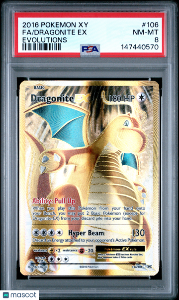 2016 Pokemon XY Evolutions Dragonite EX PSA 8 #106/108