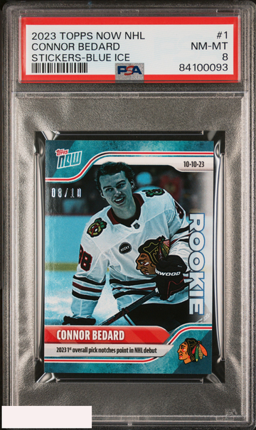 2023 TOPPS NOW NHL STICKERS CONNOR BEDARD #1 BLUE ICE 8 OF 10 ROOKIE RC PSA 8